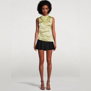 NEW WITH TAG Helmut Lang designer SILK Casual Tunic DRAPE cowlneck lime Top XS